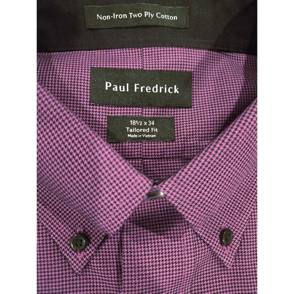 NWT Paul Fredrick Tailor Fit  LS Dress Shirt Purple /Black  Neck 18.5 - Picture 3 of 5
